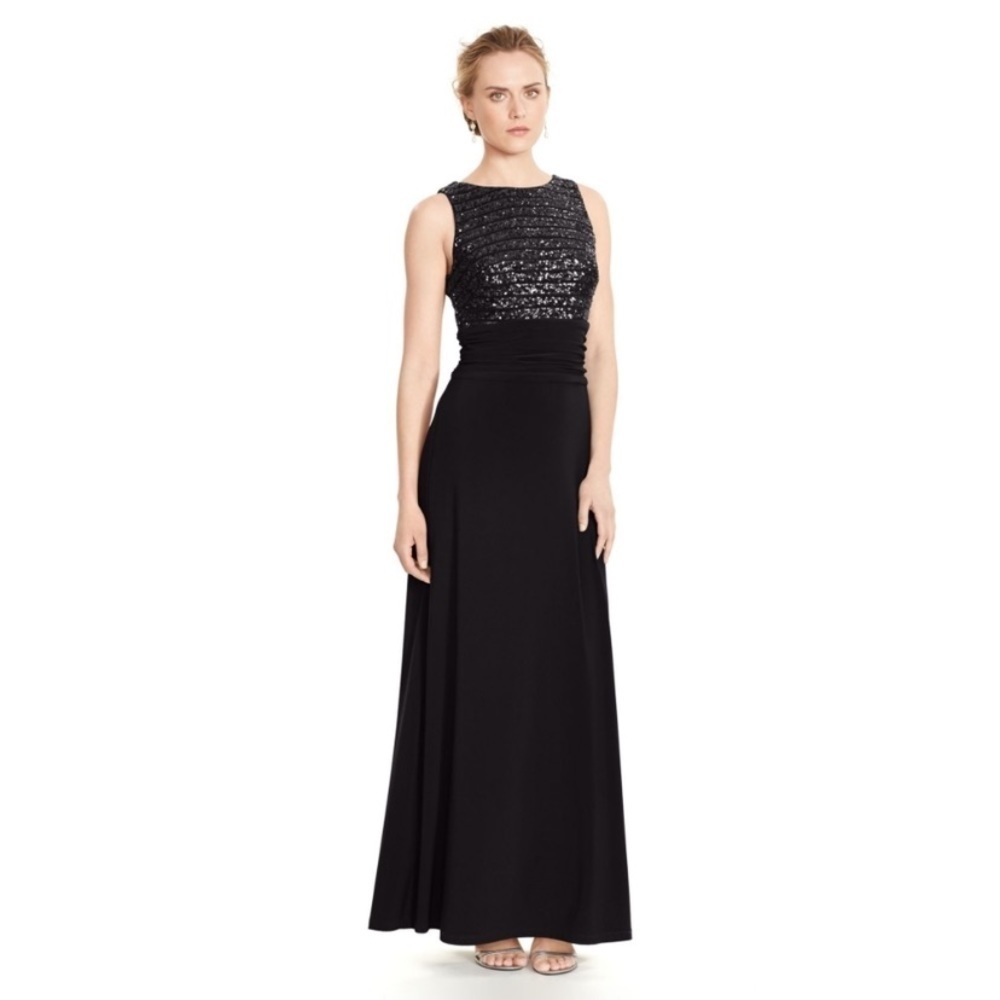 Ralph Lauren Evening || Sequin Striped Jersey Knit Gown‎ Black 8 - Picture 2 of 8